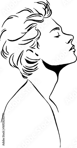Minimalist line art portrait of short-haired male profile for aesthetic decor and tattoo design