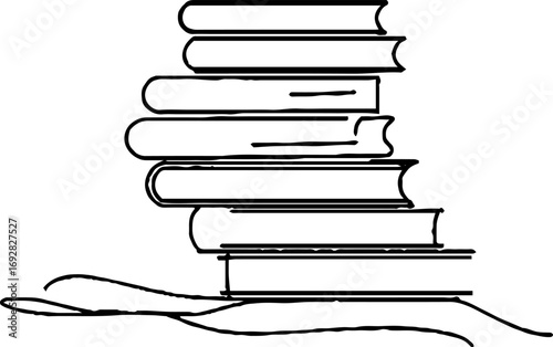 Minimalist line art illustration of stacked books for aesthetic home decor or educational themes