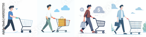 vector of a man pushing a shopping trolley