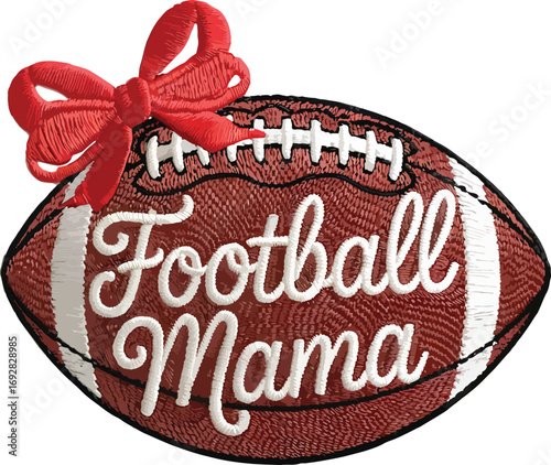 American football mama design with red bow festive game day apparel