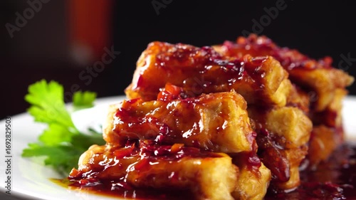 Fried Tofu in Chili Sauce. Asian Food. Chinese Cuisine