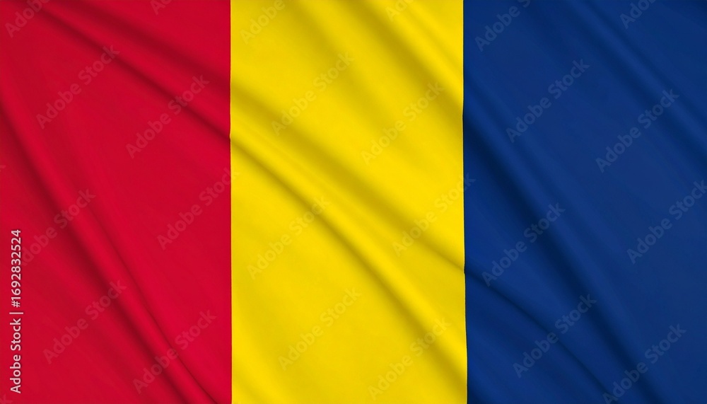 Fototapeta premium Romania’s vertical tricolor flag of blue, yellow, and red—symbolizing unity, heritage, and national pride.