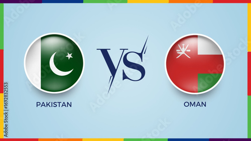 “Pakistan vs Oman broadcast template for asia cup sports. vector illustration"