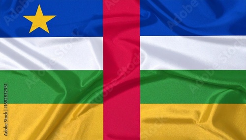 Free Download The Central African Republic’s flag features four horizontal stripes intersected by a vertical red band and a yellow star—symbolizing unity, peace, and cultural diversity. - GFXLoad