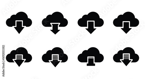 cloud icons showing various download symbols visually arranged