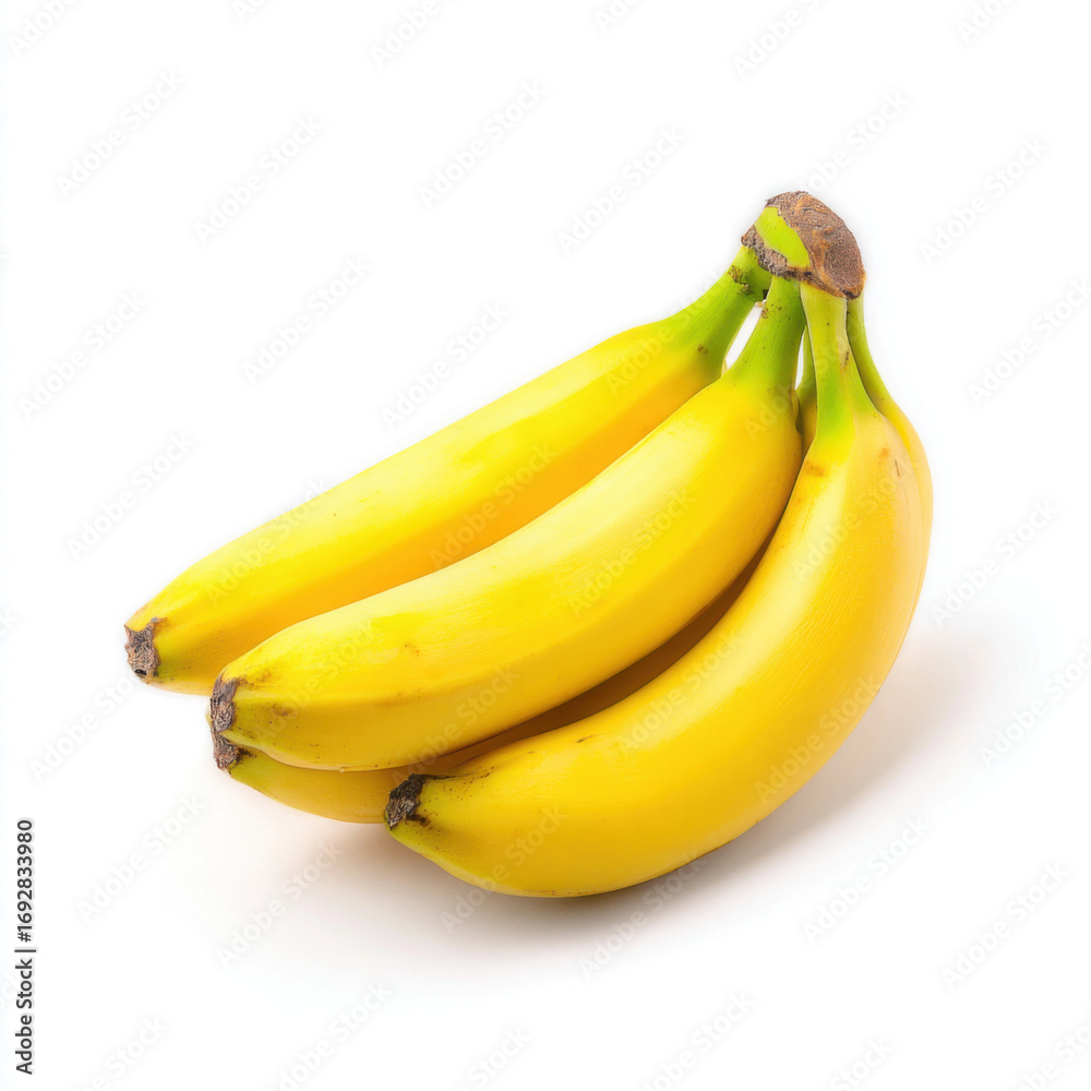 Bunch of Four Yellow Ripe Bananas on White Bunch of Four Yellow Ripe Bananas on White