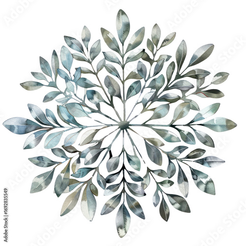 PNG Silver snowflake Christmas ornament art illustration watercolor.