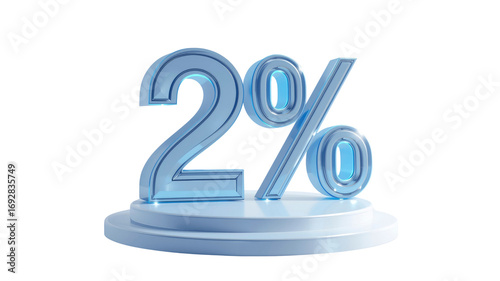 2% Discount Offer -  3D Rendered Blue Percentage Sign on a Pedestal