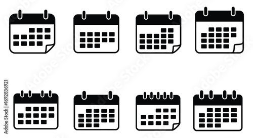 eight simple calendars arranged neatly in two rows