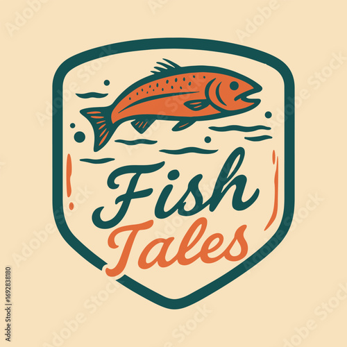 Fish tales badge style vintage illustration