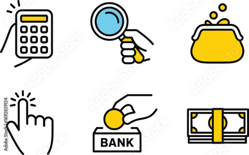 Financial Symbol Set Simple Vector Illustrations