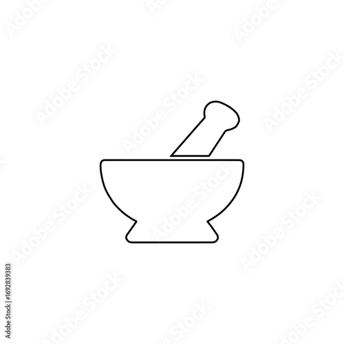 Mortar and pestle with bowl and spoon kitchen utensil icon