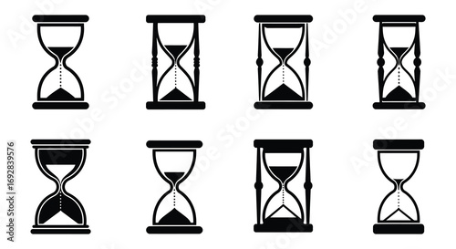 a collection of hourglasses showing different stages of sand flow