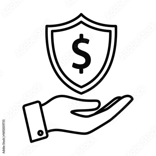 Secure your finances hand holding shield with dollar sign icon vector