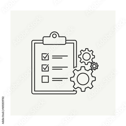Checklist clipboard with gears icon for process management and workflow automation vector