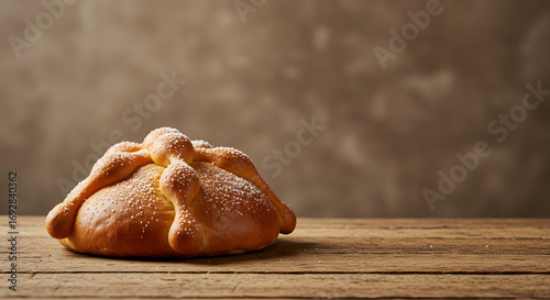 Traditional pan de muerto on table served for dia de los muertos celebrations and offerings