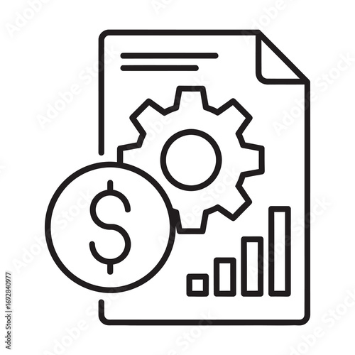 Financial report analysis with gear and coin icon for business operations and strategy vector
