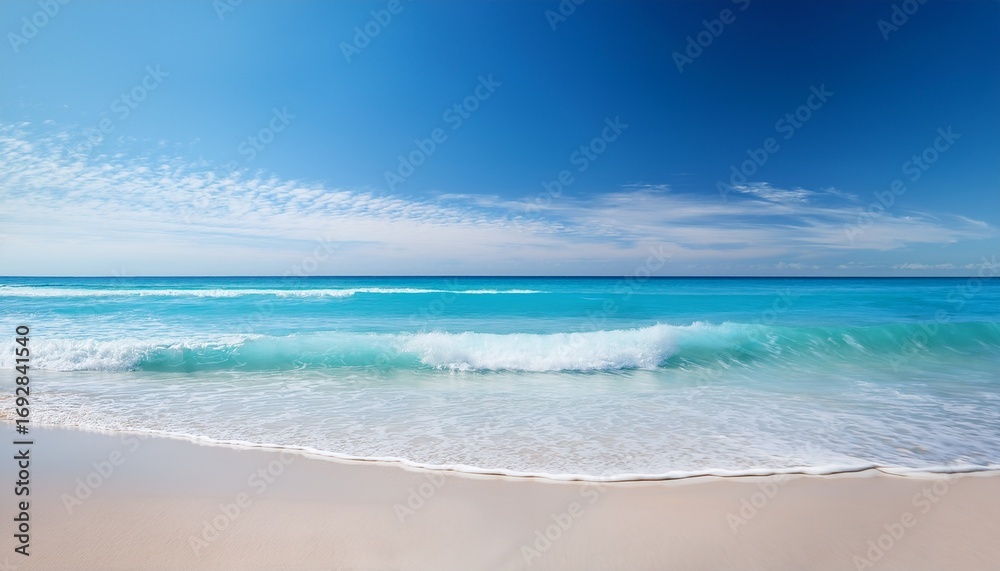 Fototapeta premium clean minimalist beach scene with soft blue waves gently meeting the white sand