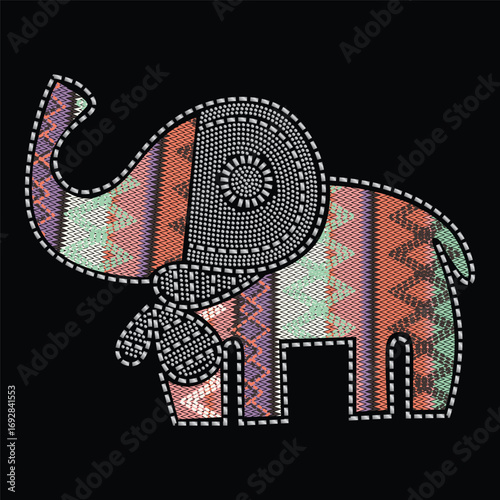 Colorful tribal elephant vector illustration with ethnic zigzag pattern for t shirt design fashion print home decor and digital artwork