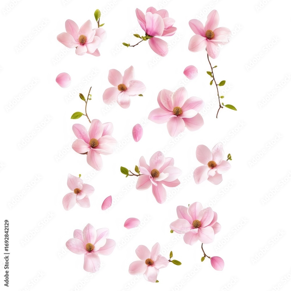 Fototapeta premium Isolated Pink Magnolia Flower Arrangement on White Background