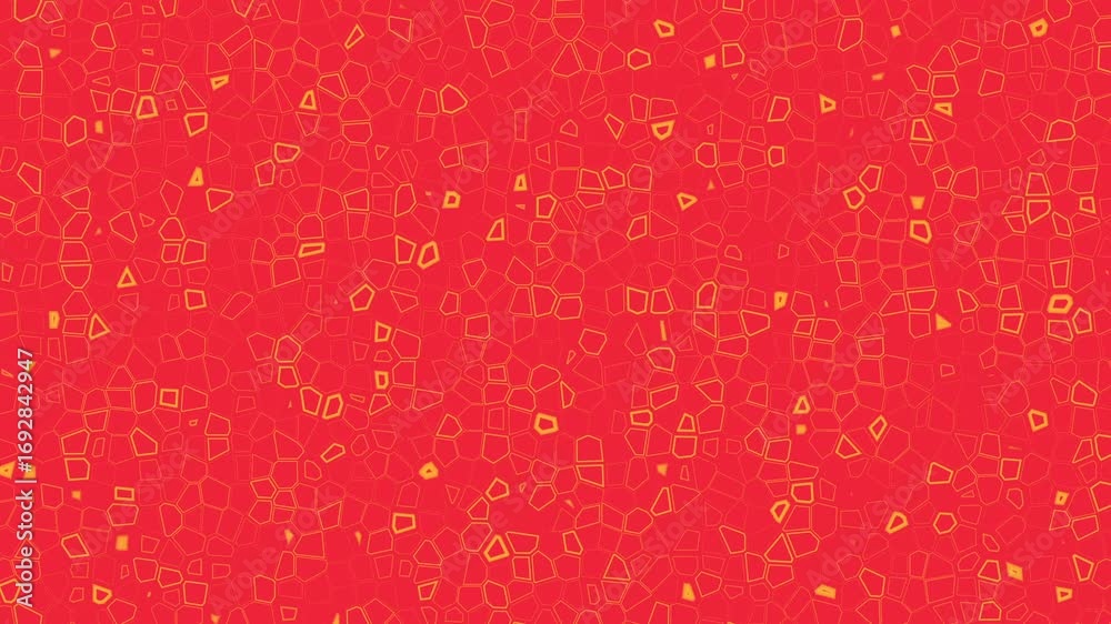 Red animated background with yellow geometric crystals pattern 4k seamless loop backdrop