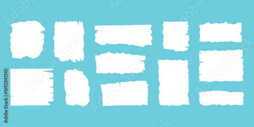 torn paper icon set vector on  cyan background. paper, torn, scrap, cyan, texture, edge, frame, shape, element, design, abstract, vintage, grunge, old, symbol.