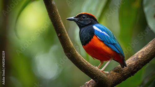 Spectacular Rufous-collared Pitta Bird Displaying Vibrant Plumage While Perched on a Tree Branch A Captivating Glimpse into the Beauty of Tropical Avian Wildlife