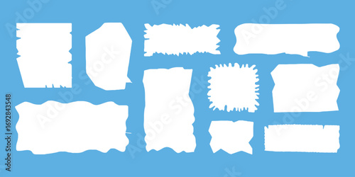 torn paper icon set vector on a blue background. paper, torn, scrap, blue, texture, edge, frame, shape, element, design, abstract, vintage, grunge, old, symbol.