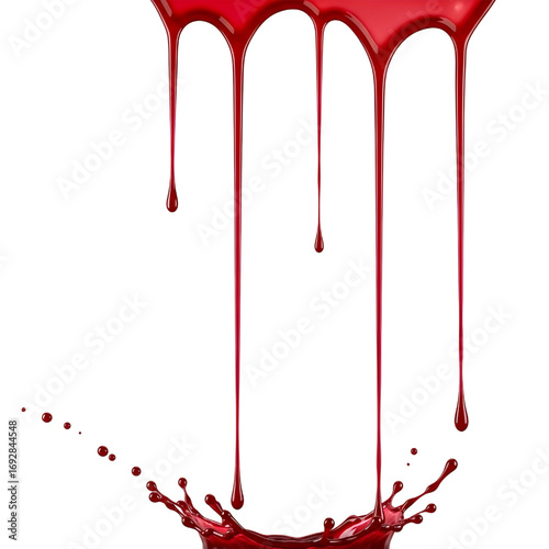 red liquid dripping down isolated on white background