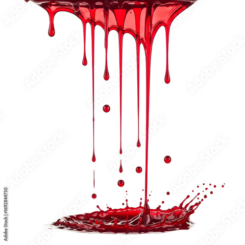 red liquid dripping down isolated on white background