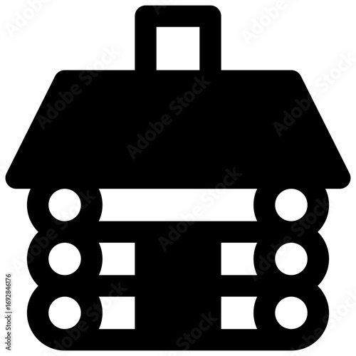 Bug-out cabin. Outlined stroke vector icon with black-filled details.