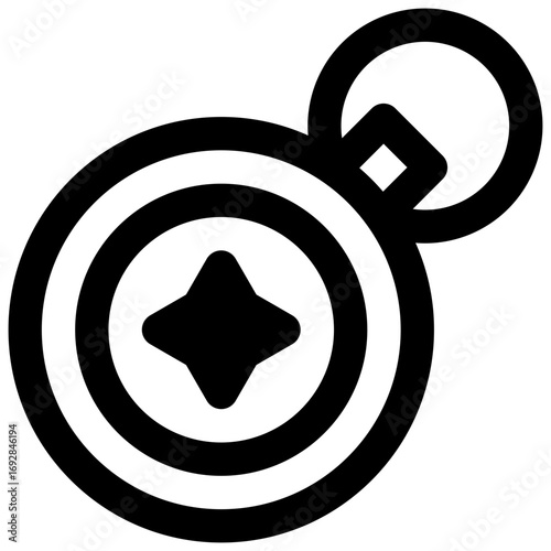 Compass. Outlined stroke vector icon with black-filled details.