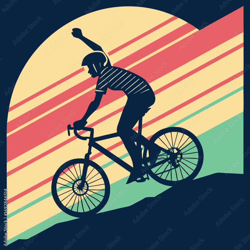 Fototapeta premium Dynamic silhouette of a cyclist in motion with a vibrant neon gradient background perfect for advertising and sports promotions