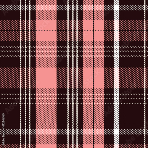 Warm autumnal plaid pattern. Seamless texture in earthy tones of brown, orange, and burgundy. Ideal for textile design