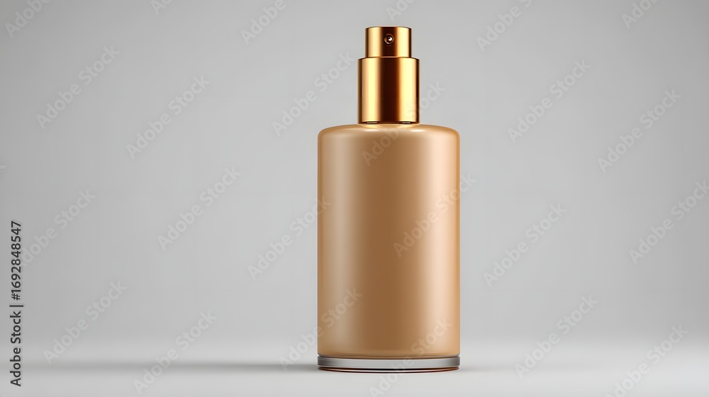 Naklejka premium Tan color cosmetic bottle with a golden cap mockup design