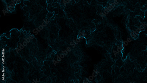 Dark abstract digital background featuring faint glowing cyan-blue fractal lines and wisps organic, smoky. Mysterious, futuristic, and atmospheric visual effect