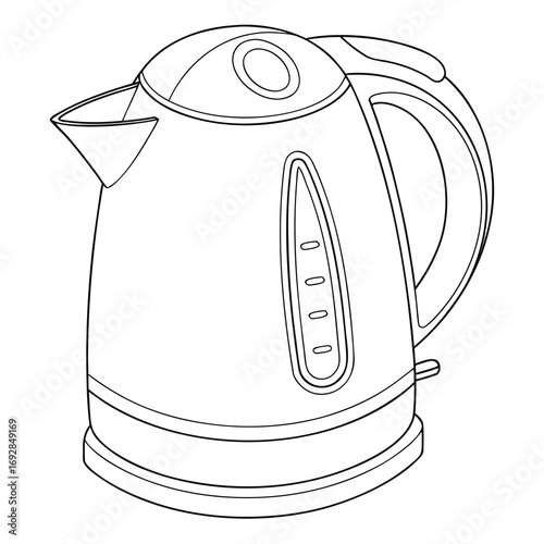 Minimalist line art illustration of a modern electric kettle with a clean simple design