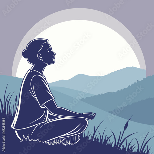Serene silhouette of a person meditating in a peaceful lotus pose representing mindfulness and tranquility
