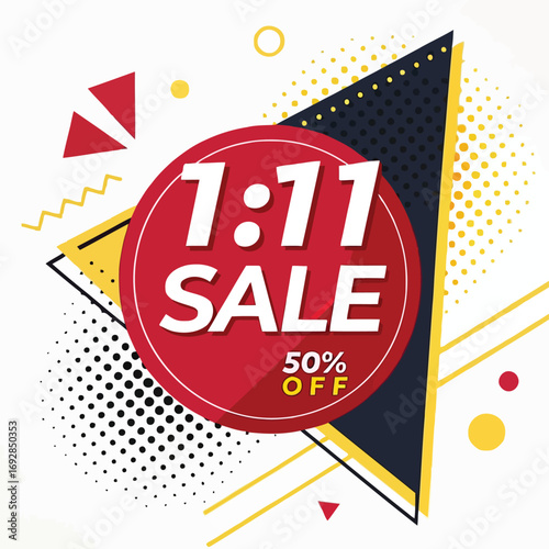 A vibrant graphic banner for a November shopping festival promotion, featuring a fifty percent discount on an abstract design