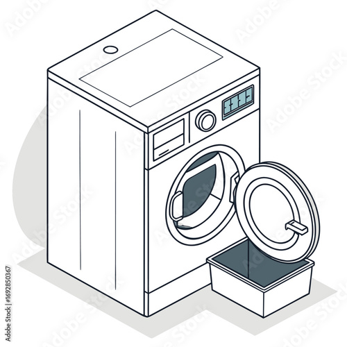 Modern washing machine appliance vector design with control panel and drum