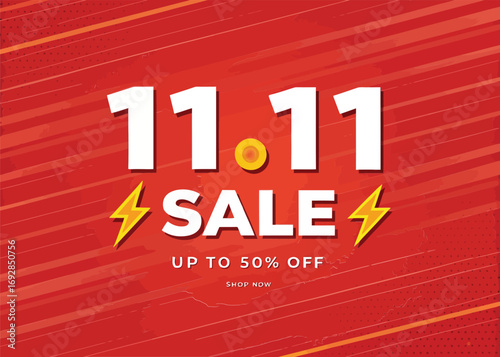 A dynamic, high-contrast graphic for an 11.11 sale, advertising discounts with a striking visual design and modern appeal