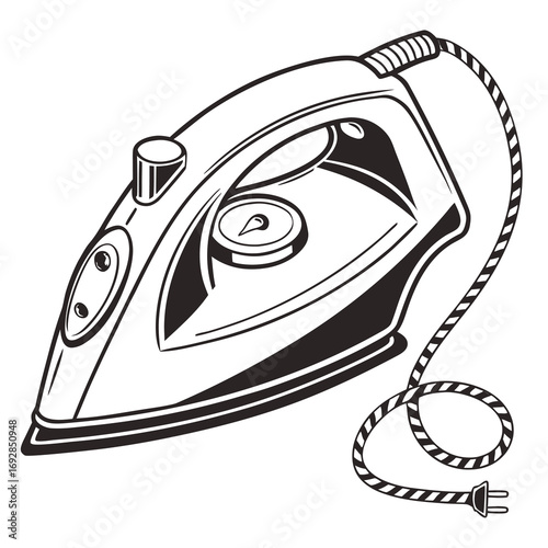 Monochrome silhouette of a minimalist electric iron a simple household appliance icon