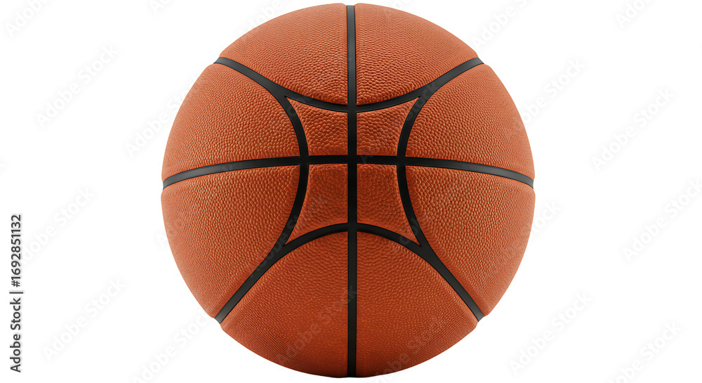 Obraz premium Close up of a textured orange basketball with black lines on a solid black background