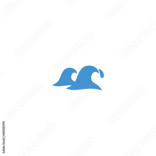 Two stylized blue ocean waves against a white background.