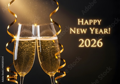 Champagne toast to a sparkling happy new year 2026 celebration