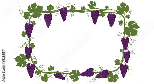 Decorative grapes and vines frame for creating elegant borders and designs with natural fruit elements