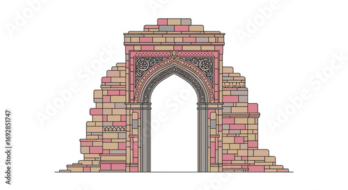 An ancient stone archway with intricate carvings stands as a monument to past civilizations
