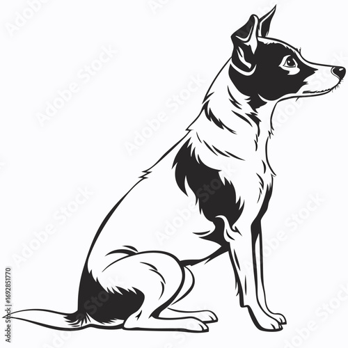 Black and white silhouette of a dog sitting calmly perfect for pet themed designs