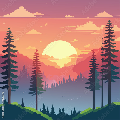 sunset in the forest