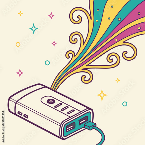 Colorful vector illustration of a portable power bank ideal for technology and gadget designs